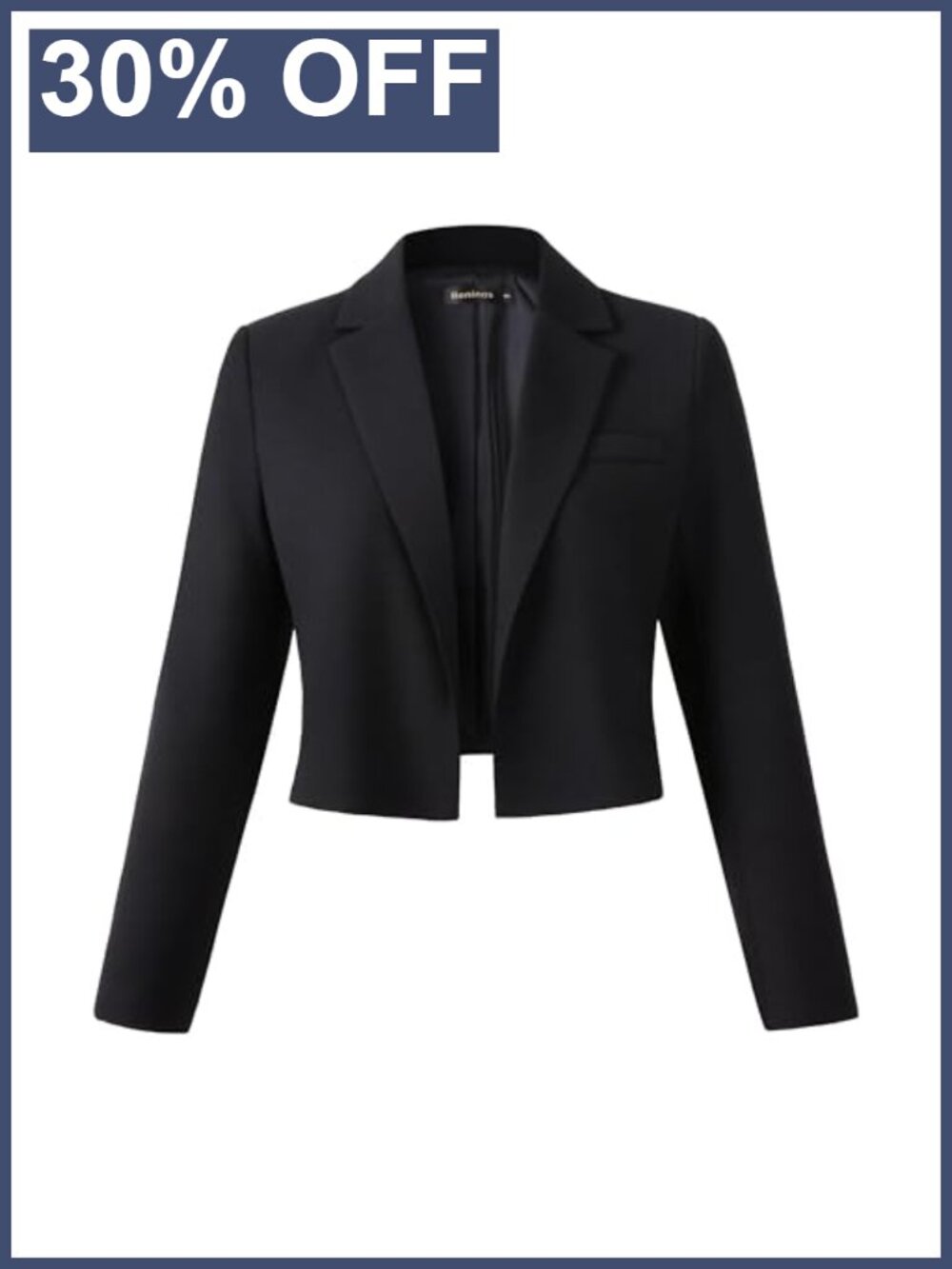 Womens Cropped Blazer Open Front Notch Lapel Long Sleeve Business Casual